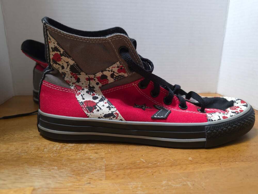 Converse All Star Chuck Taylor High Top Sneakers Red Grey Black Paint Splatter - Picture 4 of 7